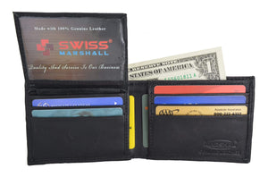 Men's Soft Genuine Leather Removable Double ID Window Flap Credit Card Money Holder Bifold Wallet by Swiss Marshal SW-P1143-menswallet