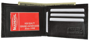 Mens Lamb Leather Bifold Wallet W/Flap UP and American Flag Logo F1153-menswallet