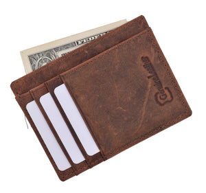 Mens Slim Vintage Genuine Leather RFID Blocking Front Pocket Wallet Thin Card Holder RFID370HTC-menswallet