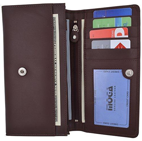 Moga Genuine Leather Wallet for Women Handmade Large Capacity Long ID Card Holder Organizer Ladies Clutch Wallet (1, Brown) - wallets for men's at mens wallet