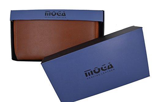 Moga Large Capacity Women Wallet Genuine Leather Clutch Wallet Card Holder Organizer Ladies Purse Double Zipper Long Wallet (1, Tan) - wallets for men's at mens wallet