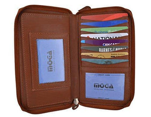 Moga Large Capacity Women Wallet Genuine Leather Clutch Wallet Card Holder Organizer Ladies Purse Double Zipper Long Wallet (1, Tan)-menswallet