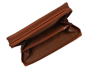Moga Large Capacity Women Wallet Genuine Leather Clutch Wallet Card Holder Organizer Ladies Purse Double Zipper Long Wallet (1, Tan)-menswallet