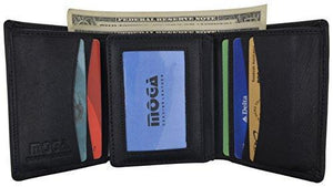 Moga Trifold Genuine Leather Credit Card Holder Wallet for Men with Double ID Window (1, Black)-menswallet