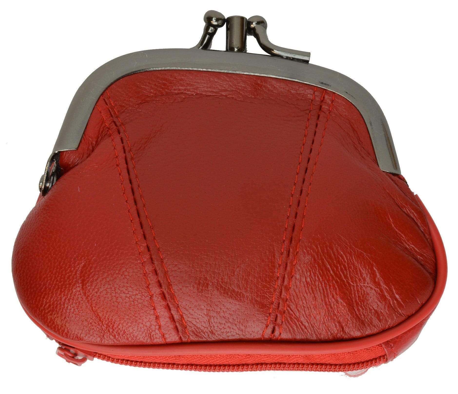Marshal Wallet Leather Small Change Purse Double Frame with Zipper Pocket Y022 , Women's, Red