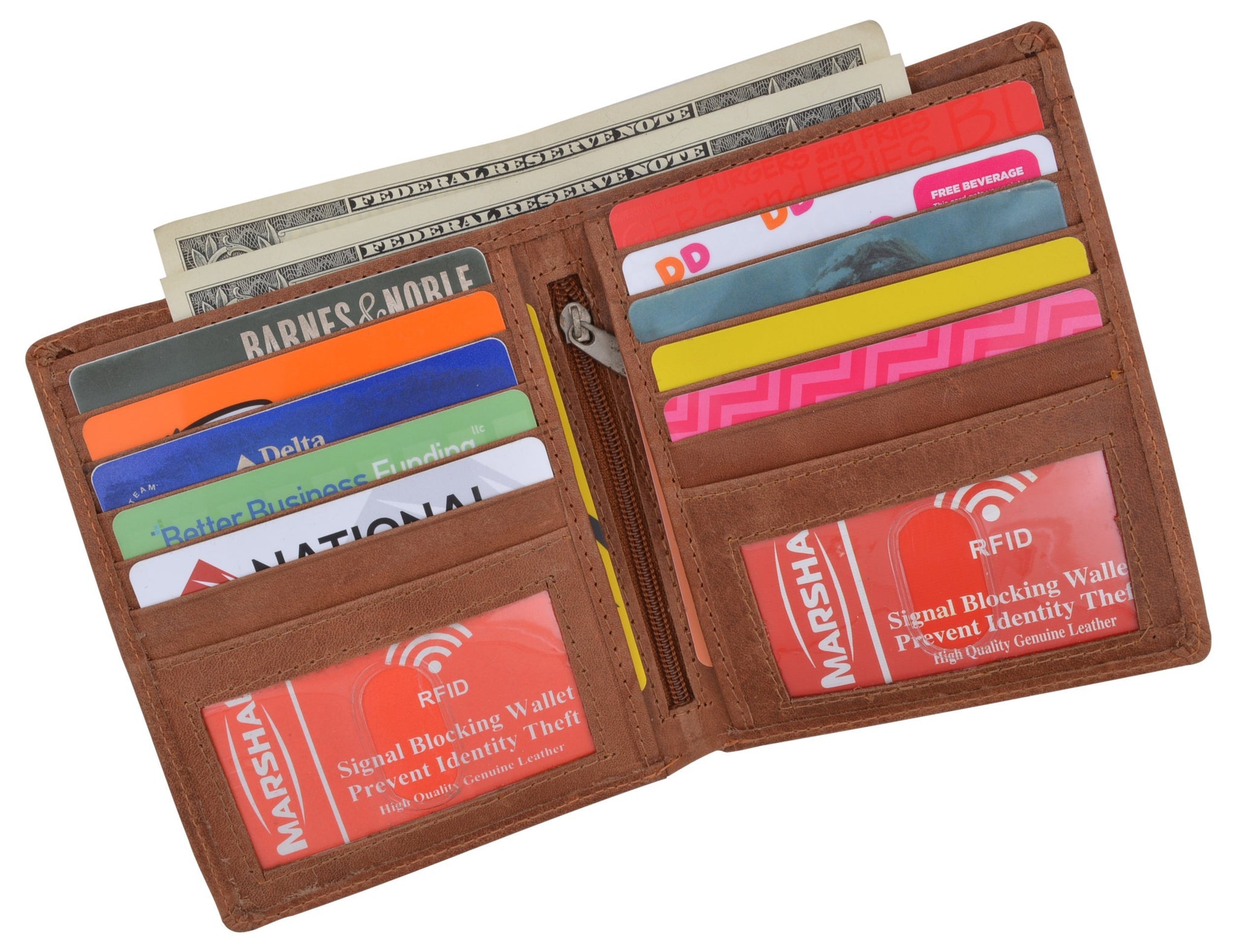 RFID Blocking Hunter Leather Bifold Slim Hipster Credit Card Double ID Vintage Wallet - wallets for men's at mens wallet