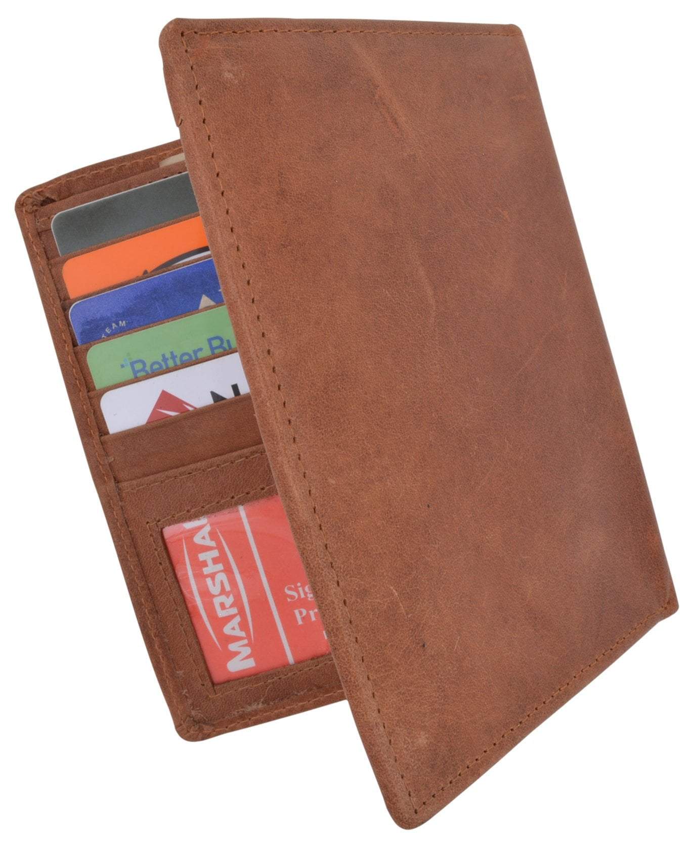 RFID Blocking Hunter Leather Bifold Slim Hipster Credit Card Double ID Vintage Wallet - wallets for men's at mens wallet