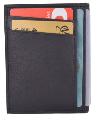 RFID Blocking Mini Wallet Genuine Leather Slim Front Pocket Wallet Ultra Thin Credit Card Holder Sleeve with ID Windows-menswallet