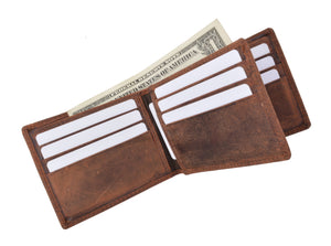 RFID Blocking Vintage Soft Genuine Leather Men's Multi-Card Compact Center Flip Bifold Wallet RFID52HTC-menswallet
