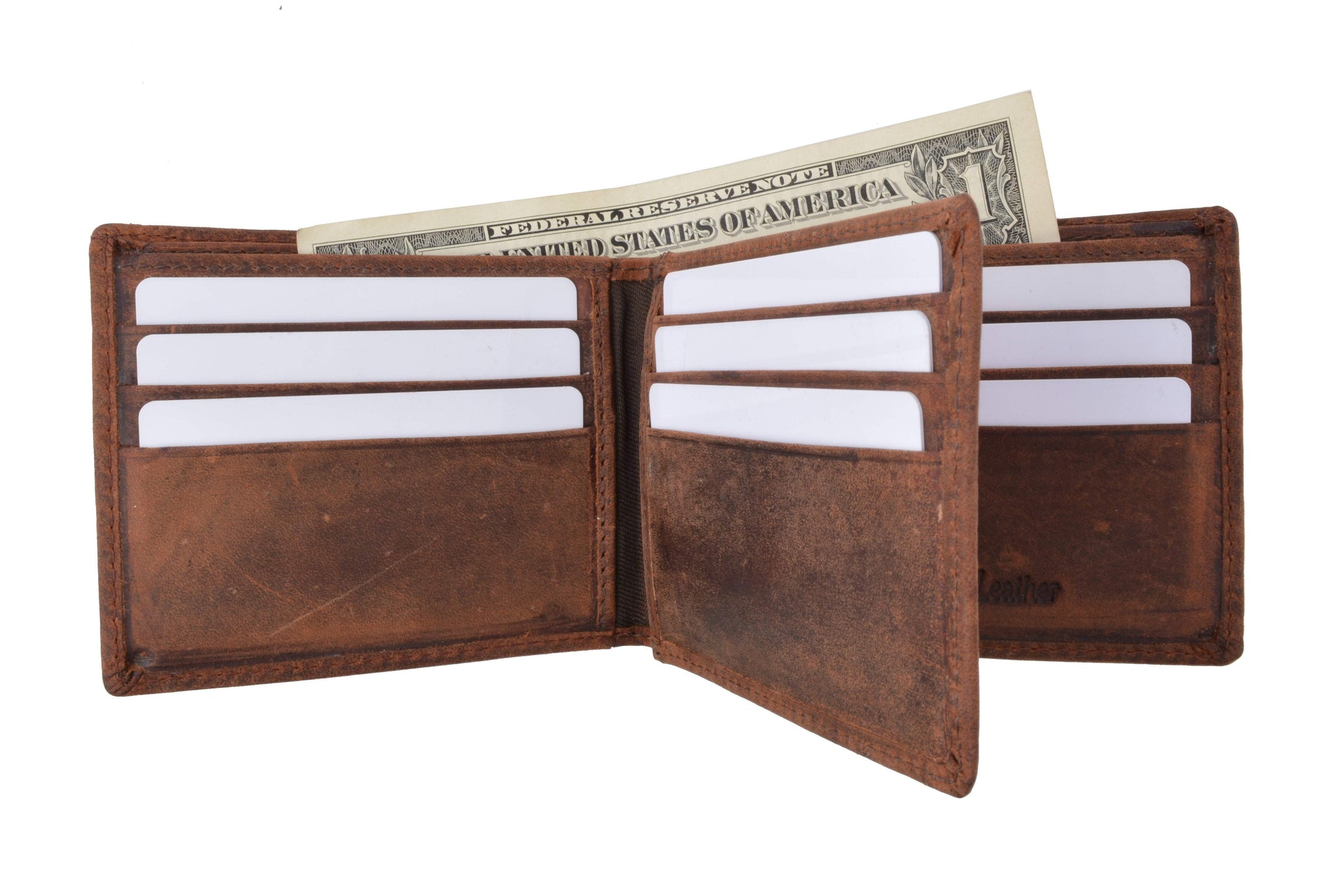 RFID Blocking Vintage Soft Genuine Leather Men's Multi-Card Compact Center Flip Bifold Wallet RFID52HTC - wallets for men's at mens wallet