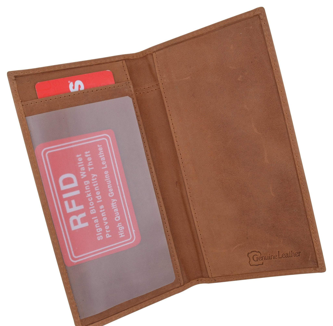 RFID Blocking Vintage Style Hunter Leather Simple Checkbook Cover Tan-menswallet