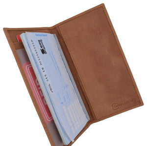 RFID Blocking Vintage Style Hunter Leather Simple Checkbook Cover Tan-menswallet
