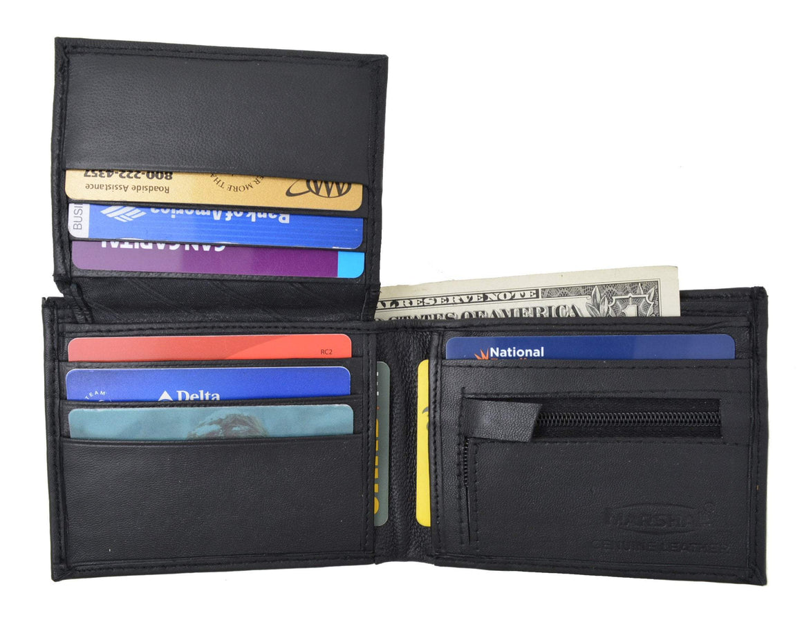Swiss Marshal Flap Up ID Credit Card Holder Genuine Leather Bifold Wallet W/ Zippered Coin Pocket SM-P3053-menswallet