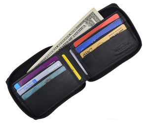 Swiss Marshal Zip Around Premium Genuine Leather Credit Card Holder Bifold Wallet with Outside Zippered Pocket SM-P1674-menswallet