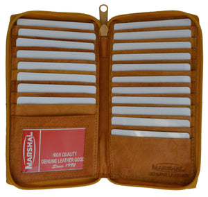 Genuine Leather Zip Around Credit Card Organizer Wallet with ID Window 729 CF (C)-menswallet