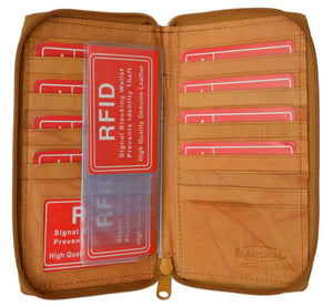 Genuine Leather Zip Around Credit Card Organizer Wallet with ID Window RFID 729 (C)-menswallet