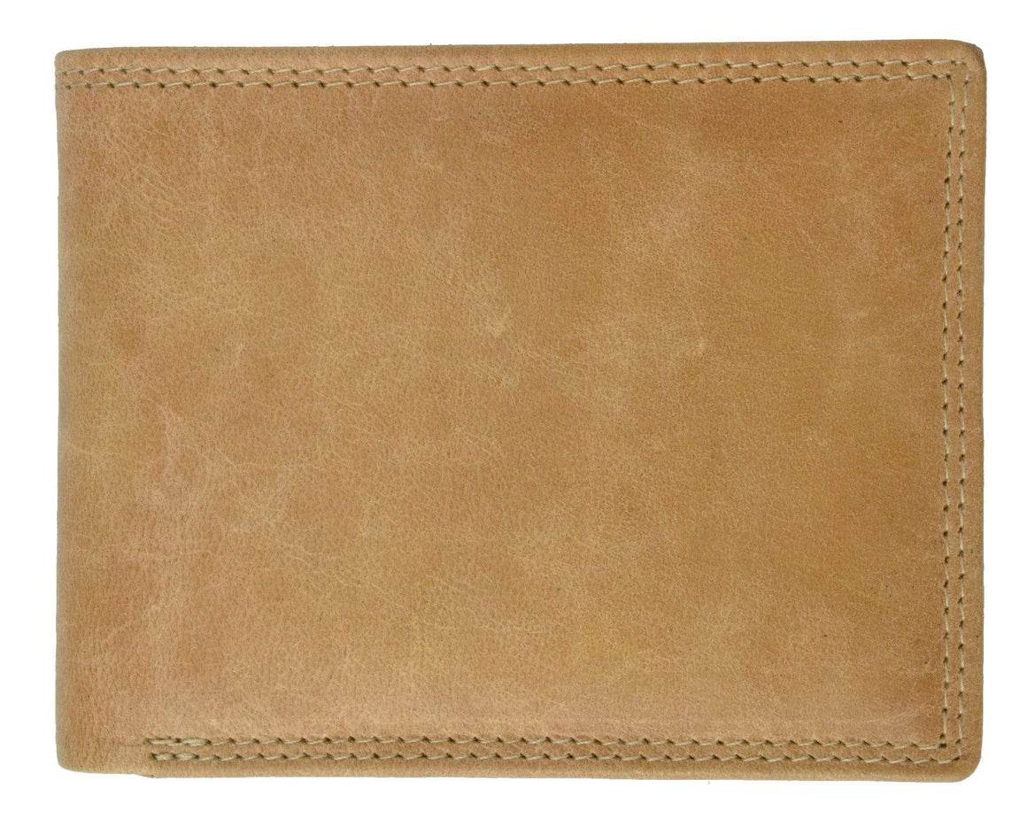 Mens Hunter Leather Series Card Holder Zipper Pocket Bifold Wallet HU 1658-menswallet