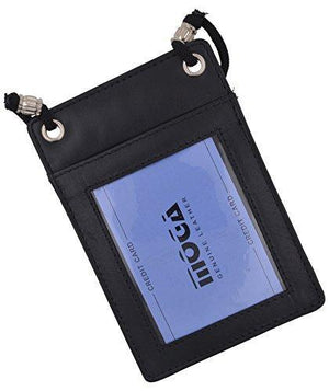 Moga Genuine Leather Credit Card Holder Neck-holder Business ID Badge Neck Strap-menswallet