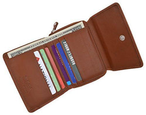 Moga Ladies Genuine Leather Trifold ID Card Holder Wallet With Zippered Compartment Women-menswallet