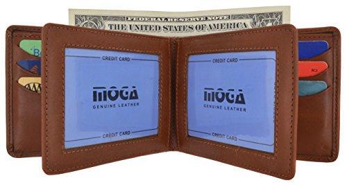 Moga Men's Bifold Genuine Leather Wallet With Double Center Flap And 3 ID Windows - wallets for men's at mens wallet