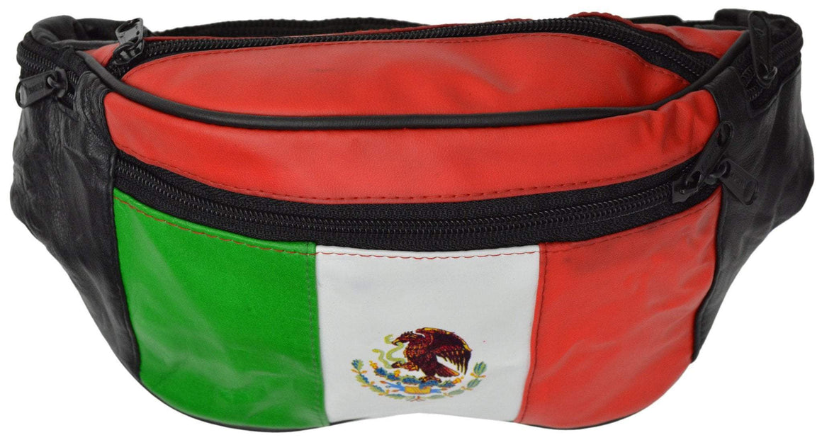 Top Grain Genuine leather Mexican Flag Waist Bag/Fanny Pack/ Waist Hip Purse 965 (C)-menswallet