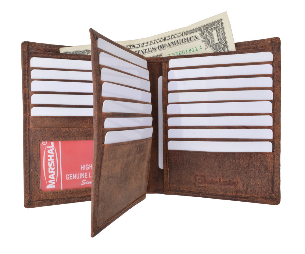 Men's Genuine Leather Hipster Bifold Wallet - Multi-Card Holder With ID Windows, Black (5.25" X 4.25")