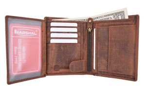 Vintage Look Genuine Leather RFID Blocking European Style Bifold Trifold Wallet with ID Window RFID518HTC-menswallet