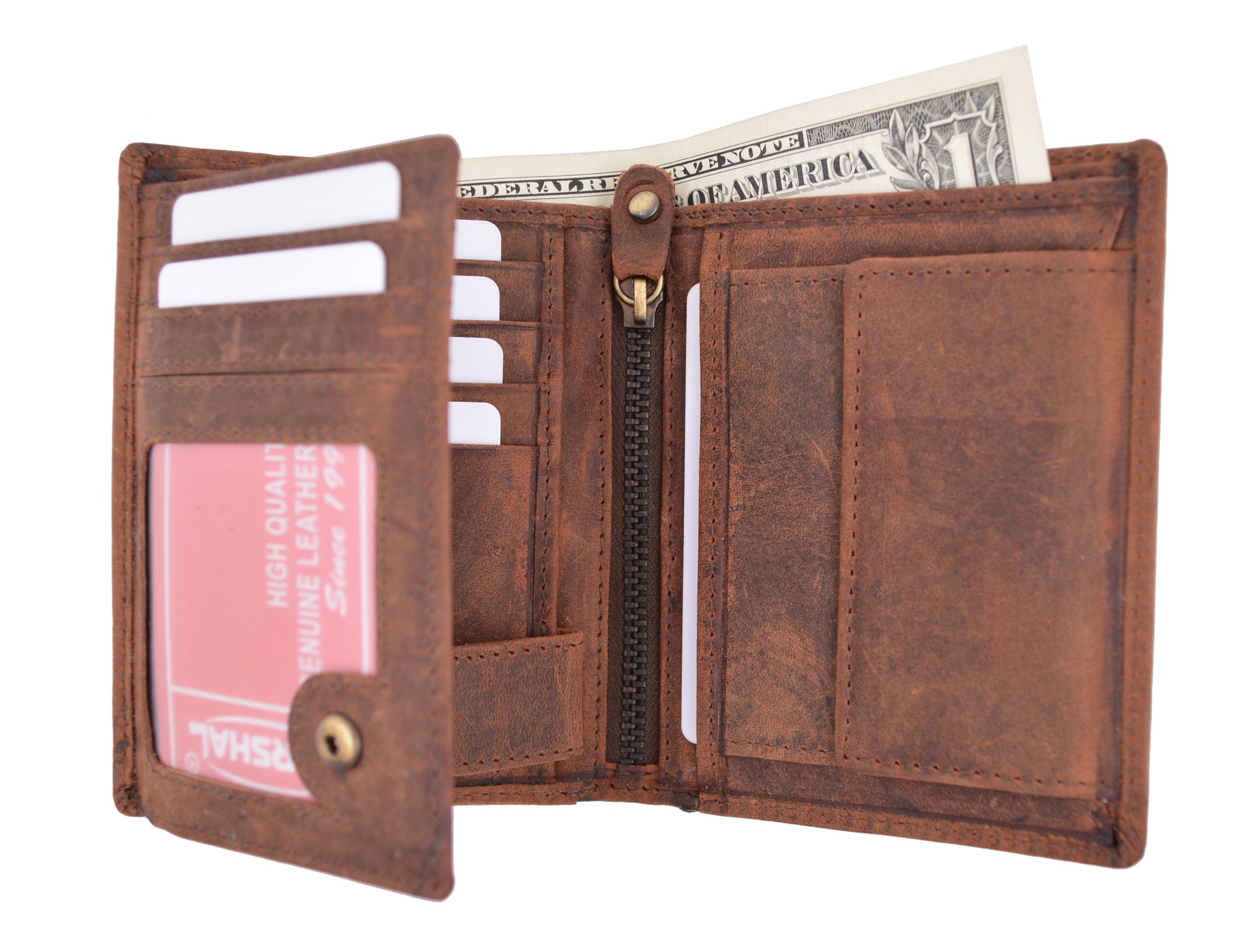 Vintage Look Genuine Leather RFID Blocking European Style Bifold Trifold Wallet with ID Window RFID518HTC-menswallet