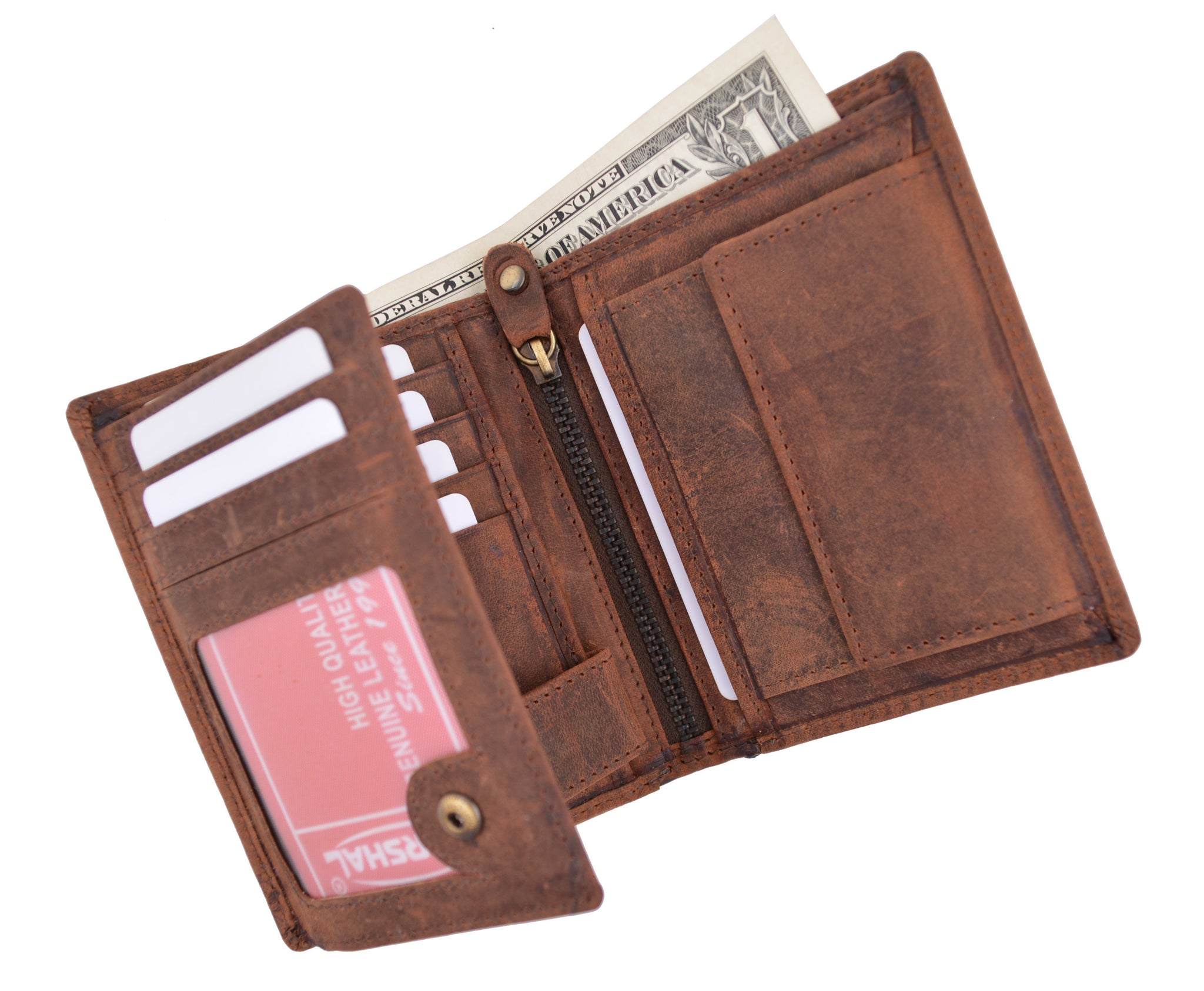 Vintage Look Genuine Leather RFID Blocking European Style Bifold Trifold Wallet with ID Window RFID518HTC-menswallet