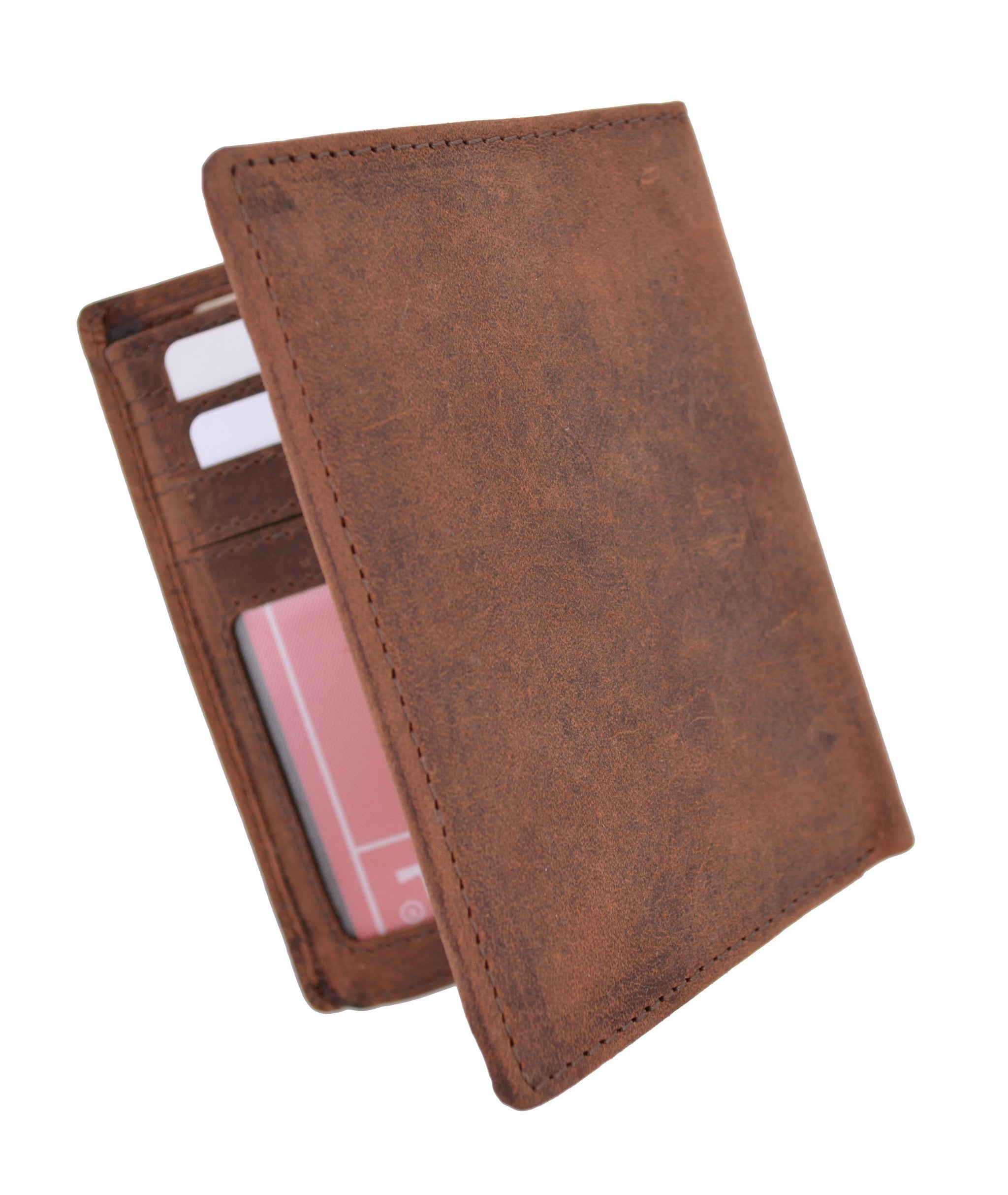 Vintage Look Genuine Leather RFID Blocking European Style Bifold Trifold Wallet with ID Window RFID518HTC-menswallet