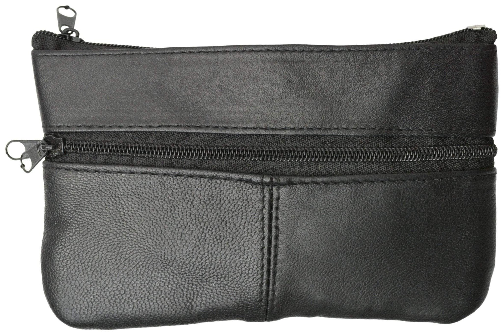 Women's Black Genuine Leather Coin Change Purse W/ Key Rind