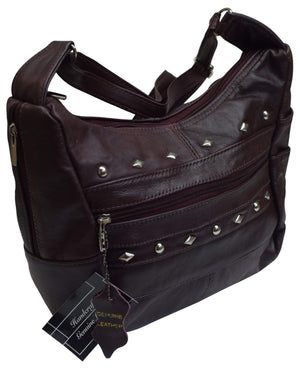 Womens Genuine Leather Purse Adjustable Strap Mid Size Multi Pocket Shoulder Bag Design Wine-menswallet