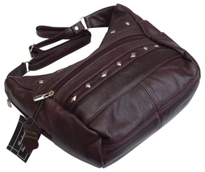 Womens Genuine Leather Purse Adjustable Strap Mid Size Multi Pocket Shoulder Bag Design Wine-menswallet