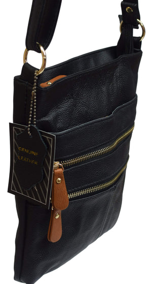Womens Multi Pocket Zipper Leather Crossbody Bag Over the Shoulder Purse & Handbag-menswallet