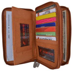 Zip Around Genuine Leather Tan Checkbook Credit Card ID Holder Ladies Wallet-menswallet