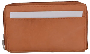 Zip Around Genuine Leather Tan Checkbook Credit Card ID Holder Ladies Wallet-menswallet