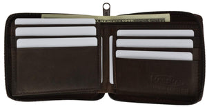 New genuine cowhide leather men's zip around bi fold outside ID credit card flap up bill wallet 1556CF-menswallet