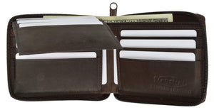New genuine cowhide leather men's zip around bi fold outside ID credit card flap up bill wallet 1556CF-menswallet