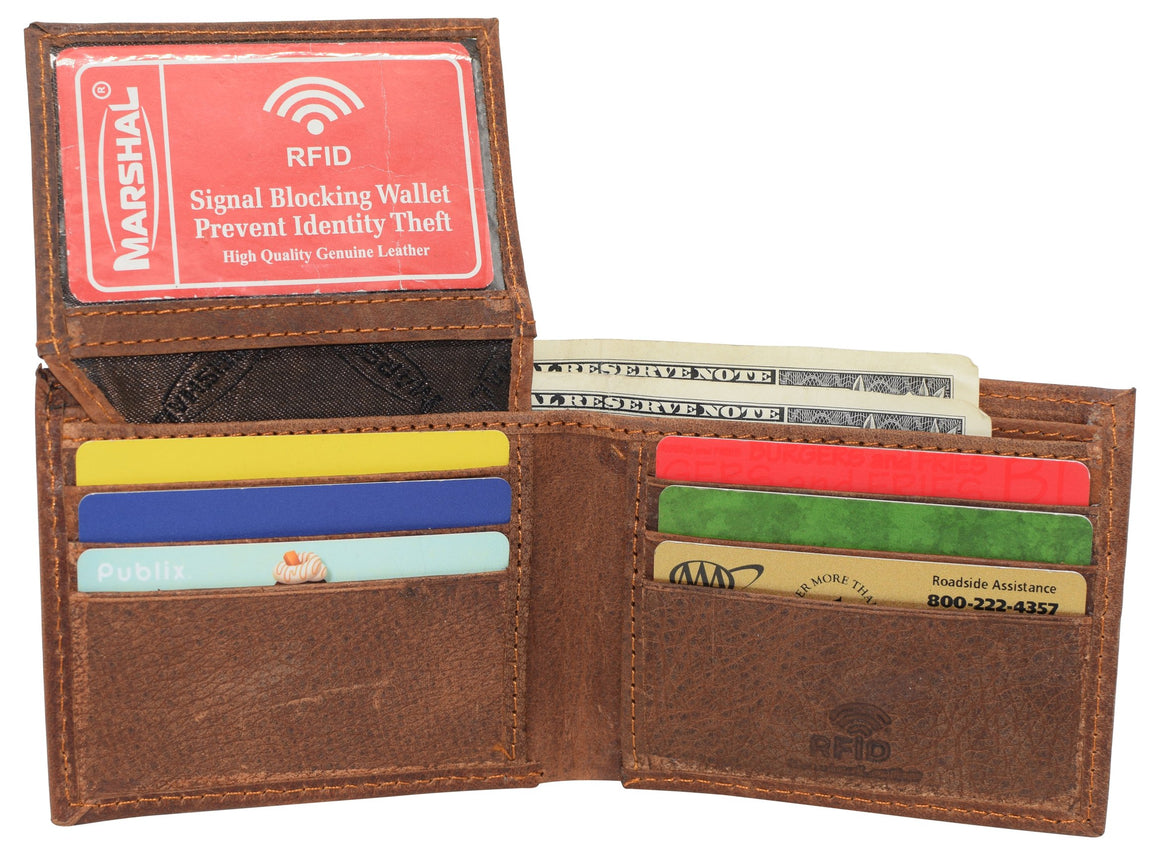 Super Dad RFID Blocking Real Leather Bifold Classic Wallet for Men-menswallet