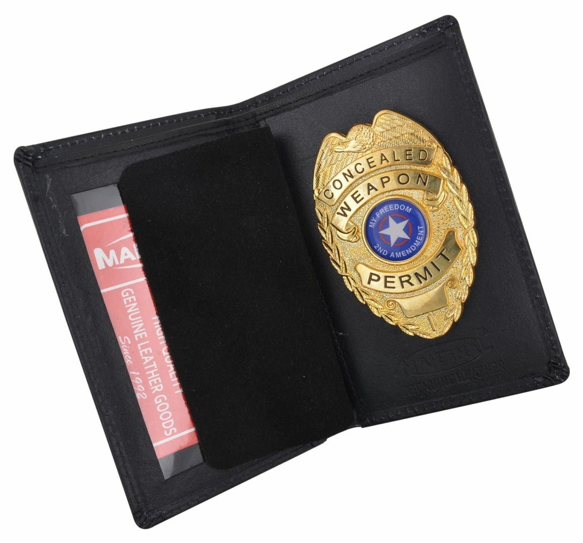 Marshal Genuine Leather Slim Bifold ID Money Badge Holder Wallet