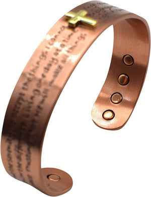 Pure Copper Christian Serenity Prayer W Cross Super SIX Magnets 15mm Magnetic Cuff Bracelet-menswallet
