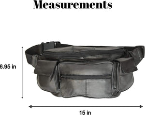 New Large Genuine Leather Waist Bag Fanny Pack with Two Cell Phone Pockets and Six Exterior Pockets-menswallet