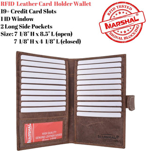 Marshal bifold leather rfid blocking wallet for men & women | genuine leather holder with 19 slots, 2 bill compartments & id window for credit/debit cards, money & more (black)-menswallet