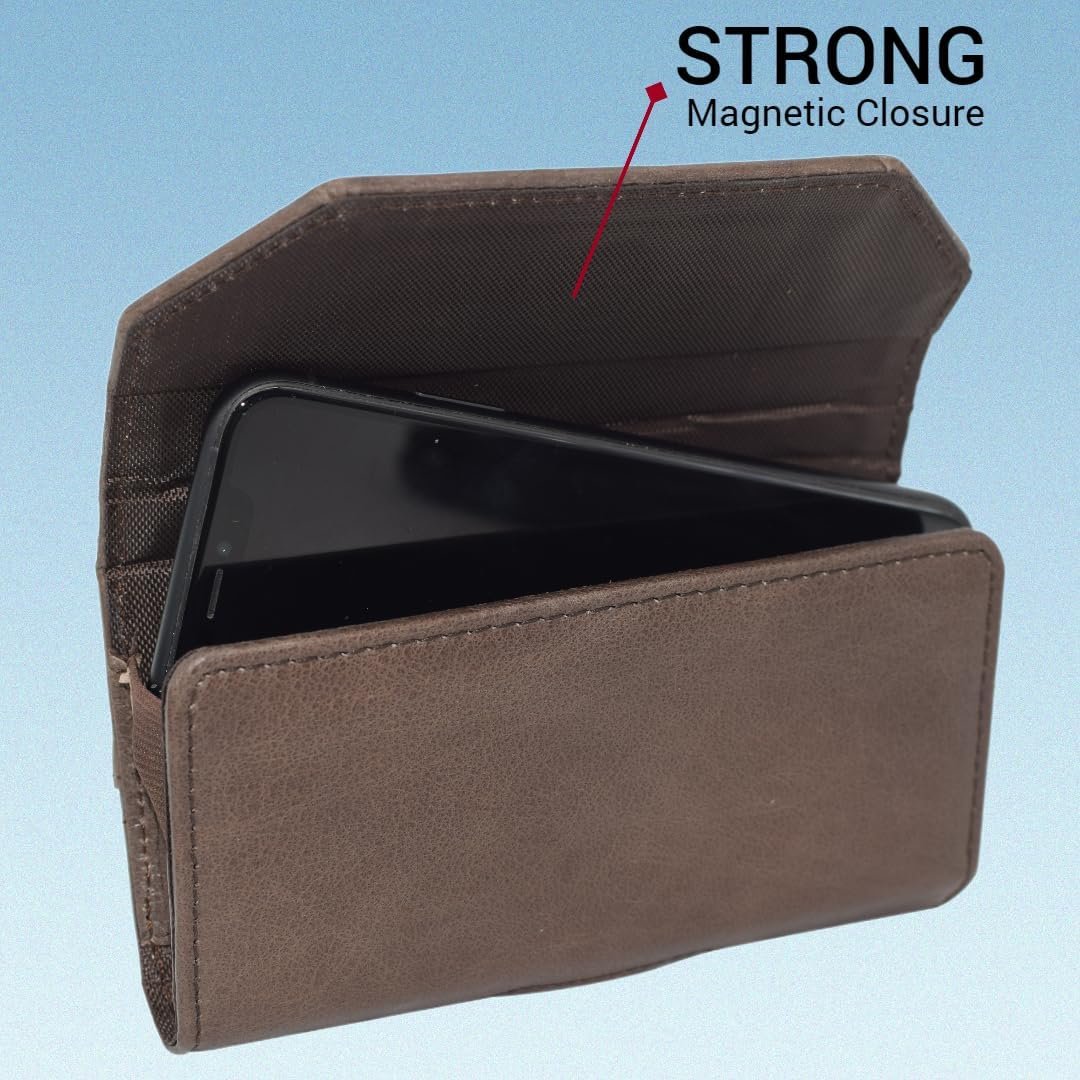 Leather Holster for iPhone 15, 15 Pro, 14, 14 Pro, 13 Pro, 13, 12 Pro, Xs, 11 Pro, X, 10 Belt Case with Belt Clip Cell Phone Belt Holder Pouch Cover (Fits Phone with Otterbox Case) (Brown)