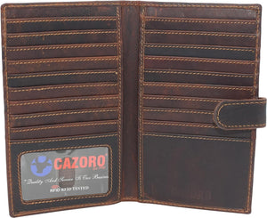 RFID Blocking Bifold Premium Vintage Leather Credit Card ID Holder Long Wallet with Snap Closure-menswallet