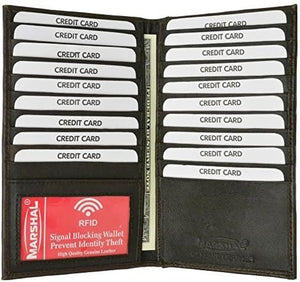 Marshal bifold leather rfid blocking wallet for men & women | genuine leather holder with 19 slots, 2 bill compartments & id window for credit/debit cards, money & more (black)-menswallet