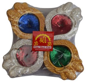 Set of 4 New Decorative Diya Oil Lamp Indial Traditional Puja Festival Gift-menswallet