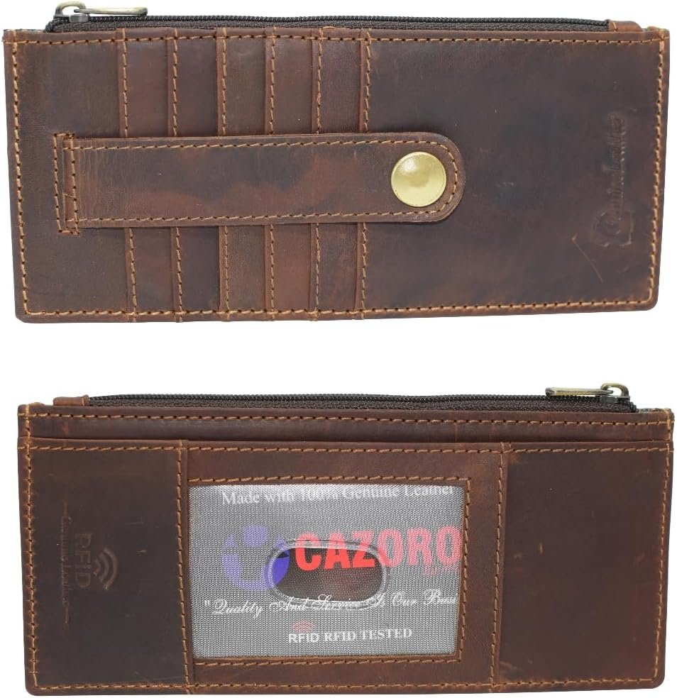 RFID Blocking Women's Wallet Vintage Leather All in One Card Case Holder Slim Wallet With a Card Protection Strap