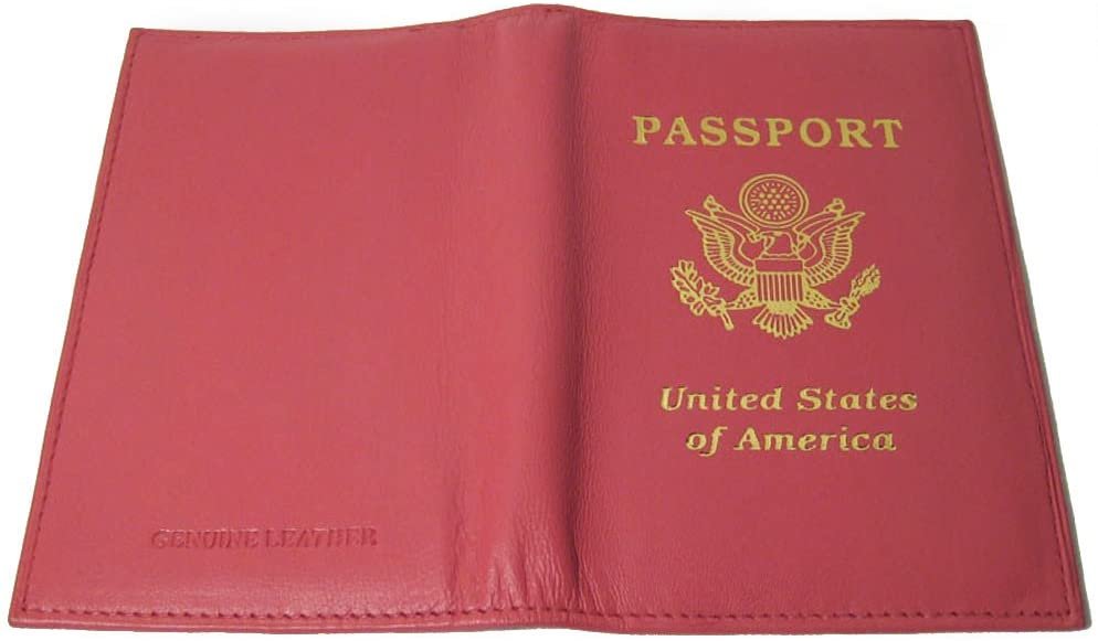 Genuine Leather Passport Cover Pink CASE Holder Wallet Travel US Seal Gold Girls