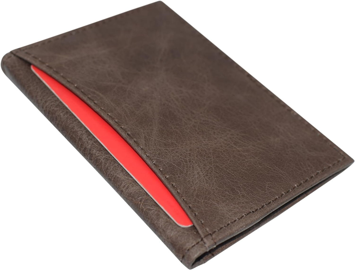 Marshal Genuine Leather Double ID Slim Thin Credit Card Mini RFID Blocking Wallet Holder Bifold Driver's License Safe (Grey)